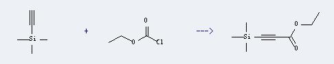 Trimethylsilylacetylene can react with carbonochloridic acid ethyl ester to produce trimethylsilanyl-propiolic acid ethyl ester